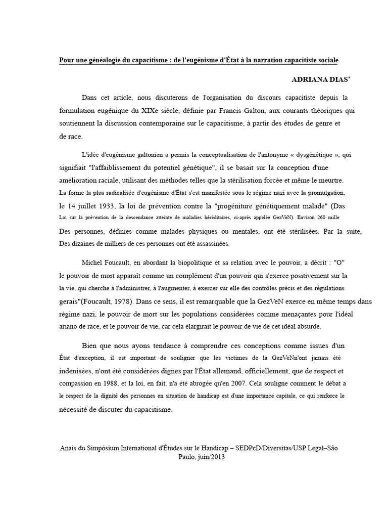 Généalogie du capacitisme et eugénisme | PDF | Eugénisme | Invalidité
