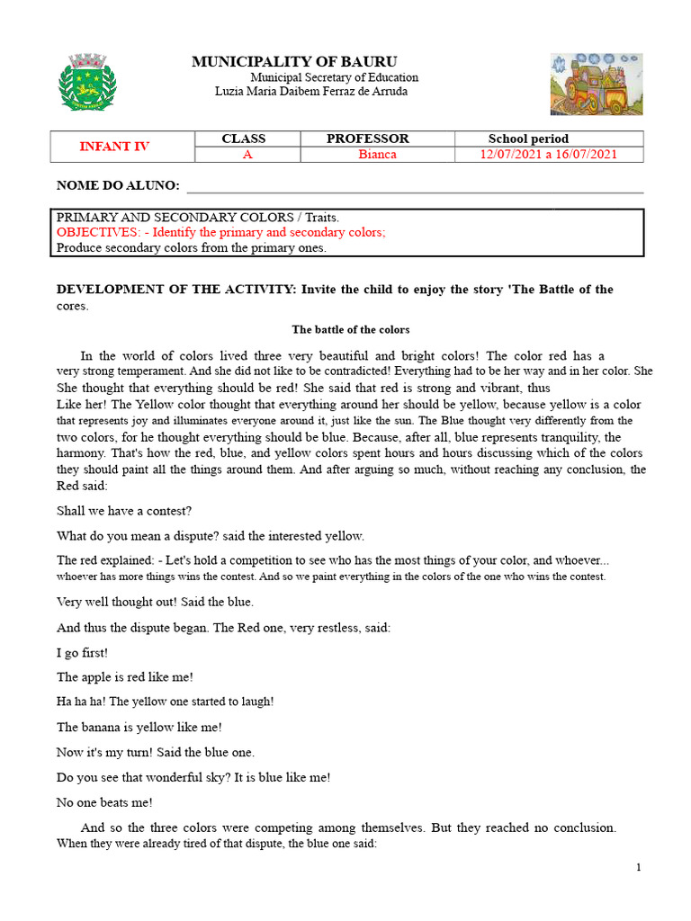 Primary and Secondary Colors Lesson Plan | PDF | Color | Red