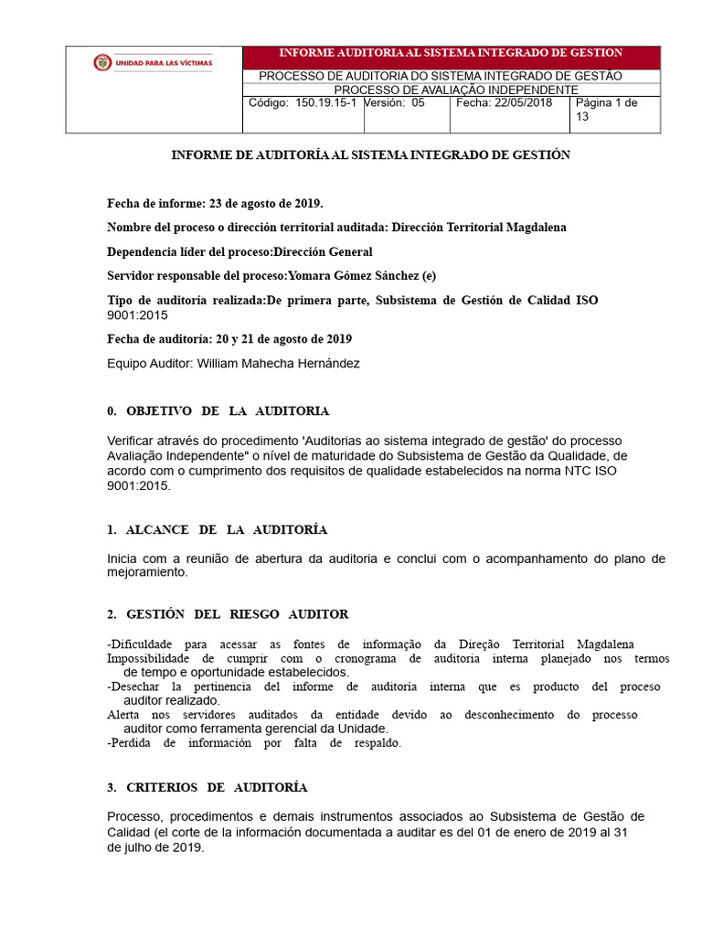 Auditoria do Sistema de Gestão ISO 9001 | PDF | Gestão de qualidade ...