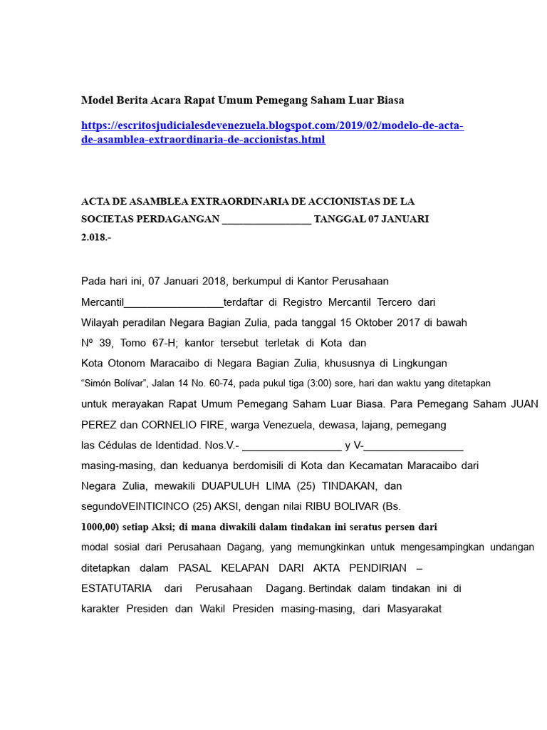 Model Berita Acara RUPS Luar Biasa | PDF