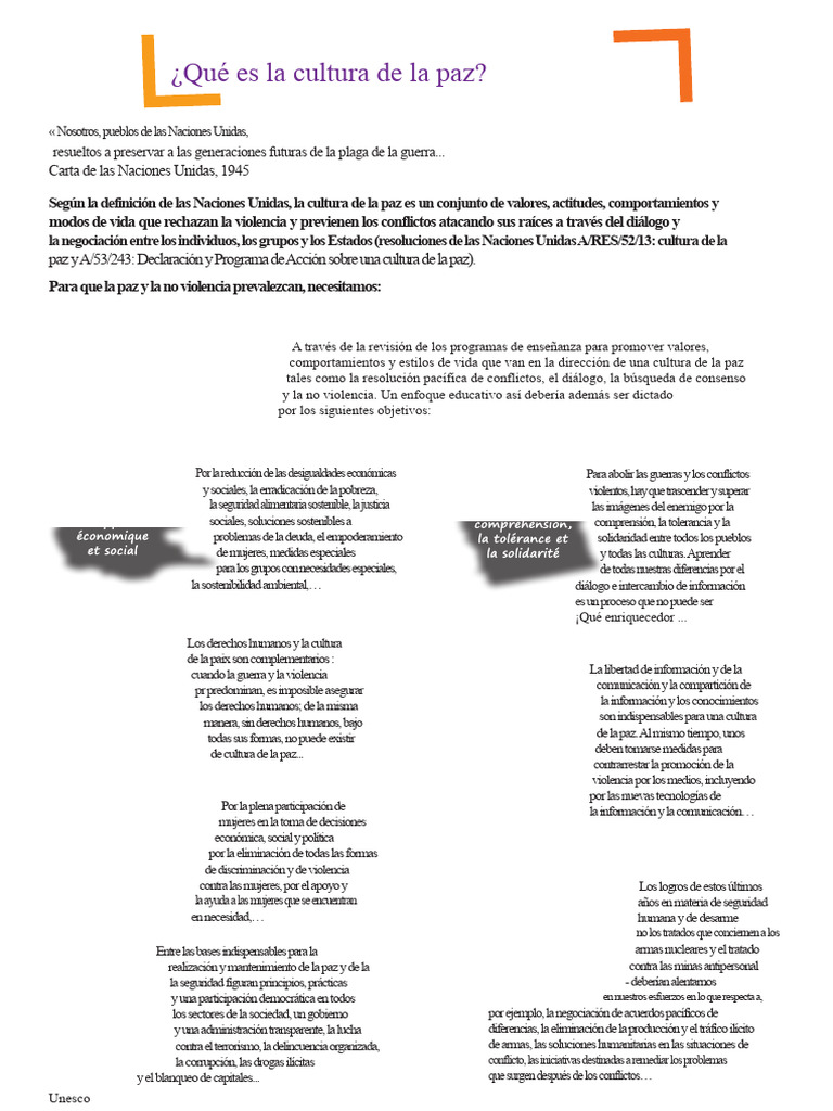 ¿Qué Es La Cultura de La Paz? | PDF | Paz | Naciones Unidas