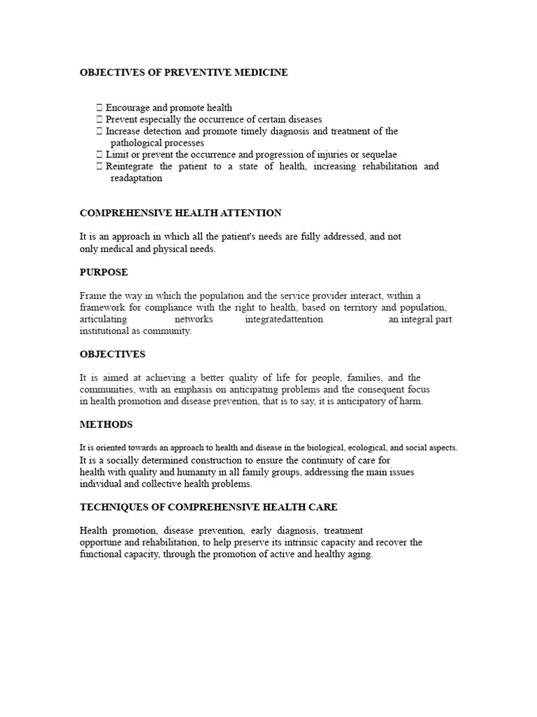 Objectives of Preventive Medicine | PDF | Preventive Healthcare ...