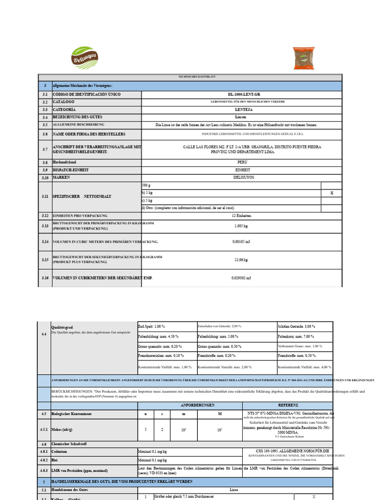 Technisches Datenblatt Linsen | PDF