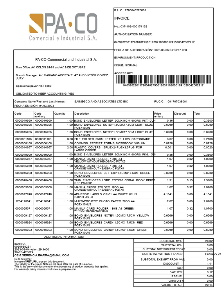 Invoice From Paco For The Purchase of Materials | PDF | Invoice ...