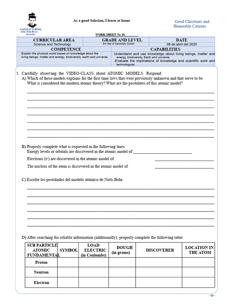 1st WORKSHEET OF Science and Technology 3rd SECONDARY. VIRTUAL (1).doc ...