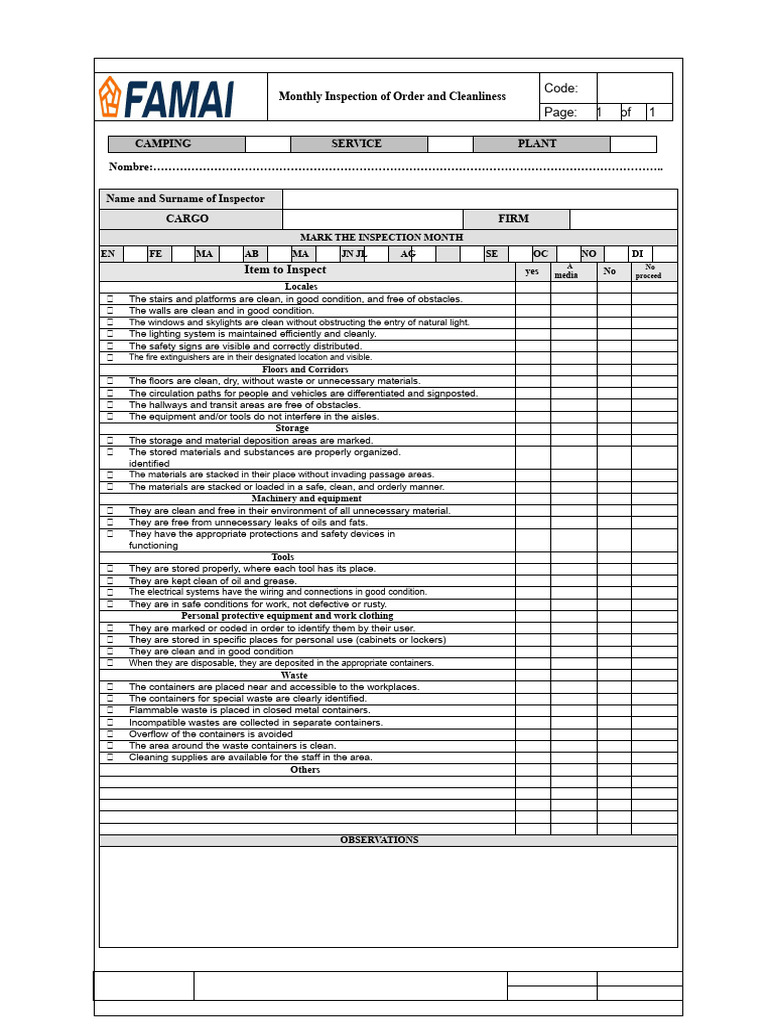 Order and Cleanliness Inspection | PDF | Waste