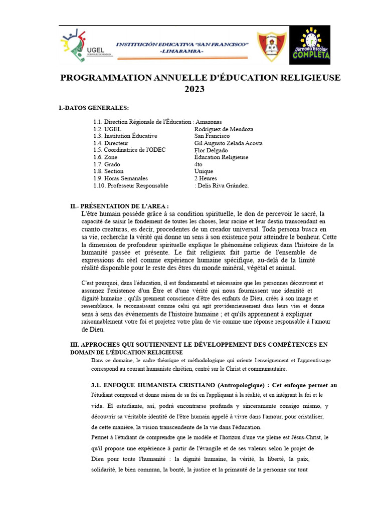 Programmation Éducation Religieuse 2023 | PDF | Dieu | Vérité