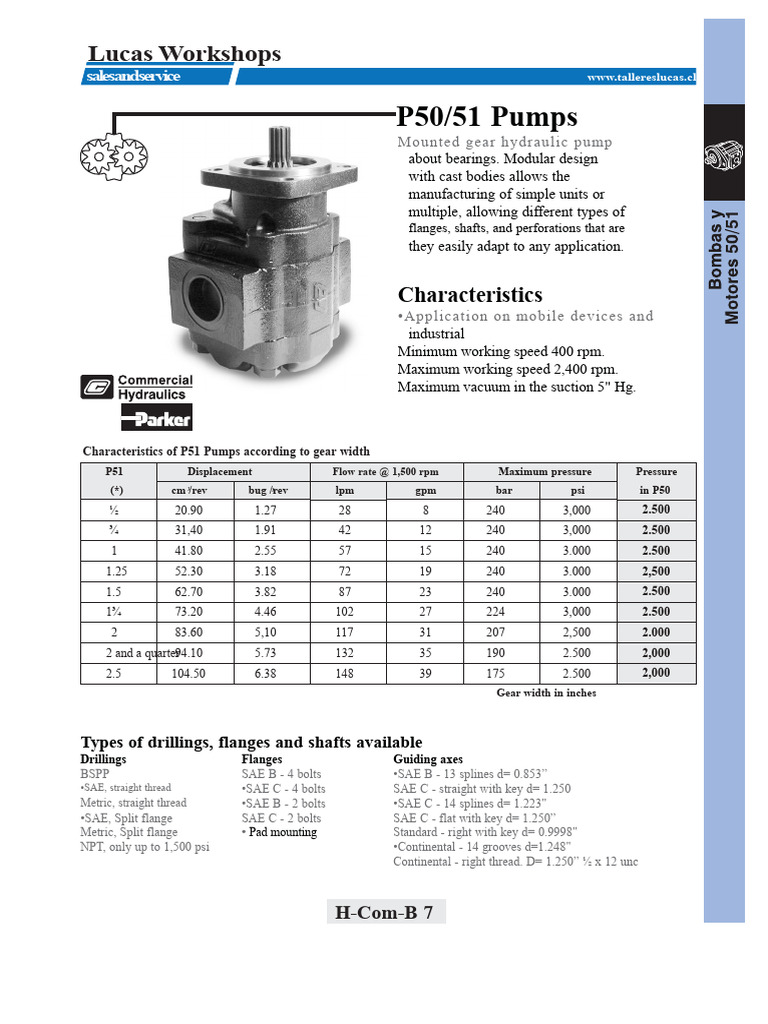 P50/51 Hydraulic Pump Specifications | PDF | Pump | Horsepower