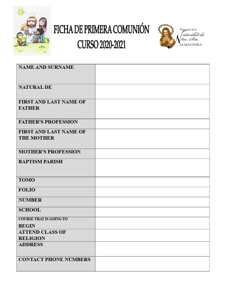 First Communion Catechesis Registration Form 2020-2021 | PDF