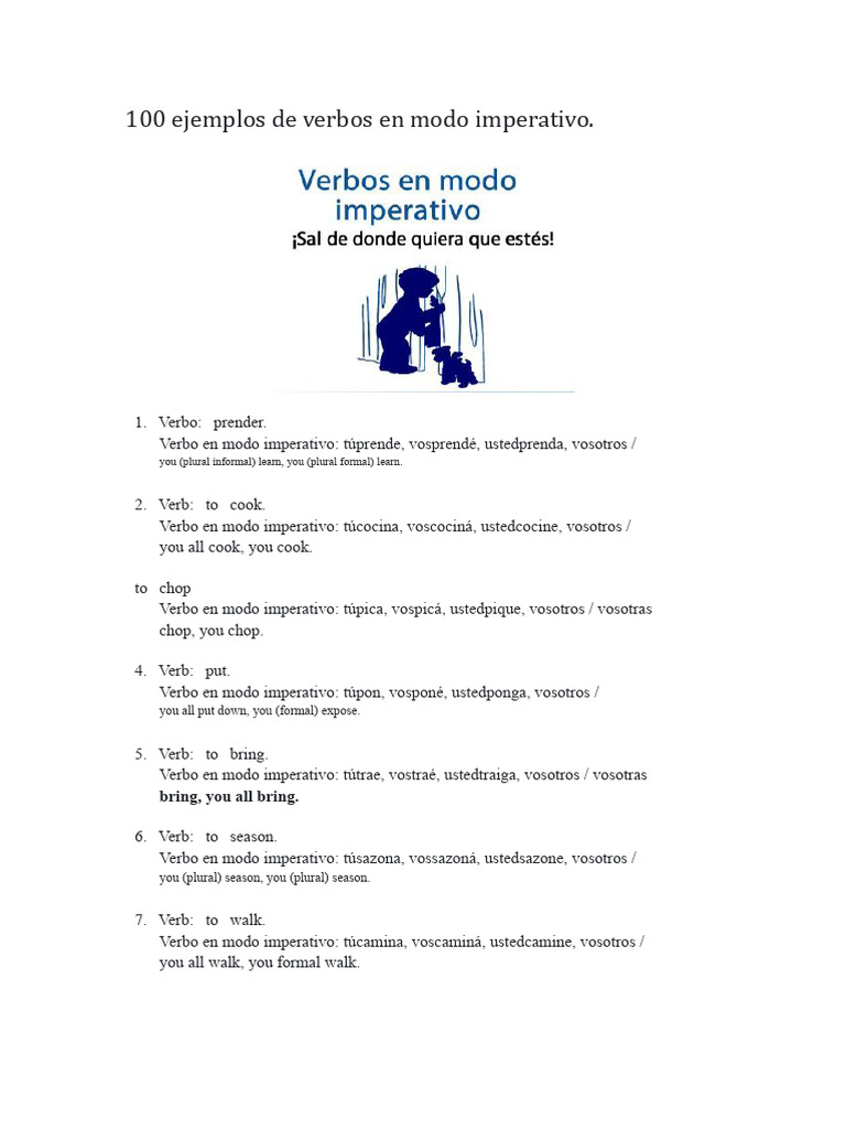 100 Examples of Verbs in Imperative Mood | PDF | Semantic Units ...