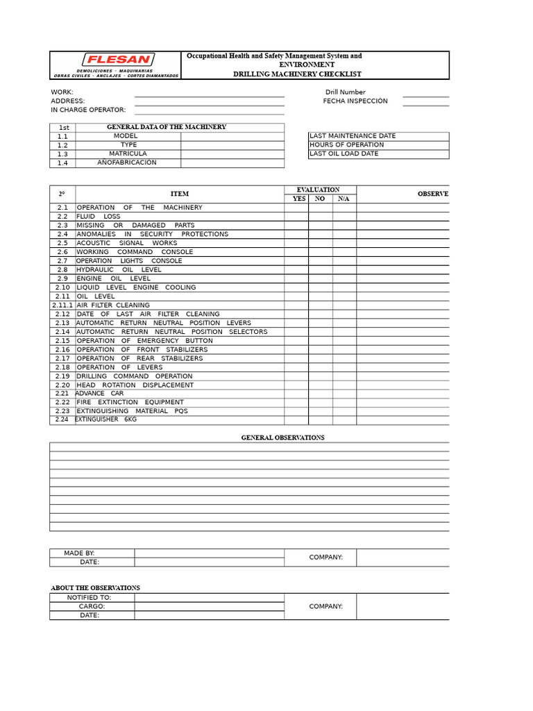 Drilling Machinery Safety Checklist | PDF | Screw | Machines
