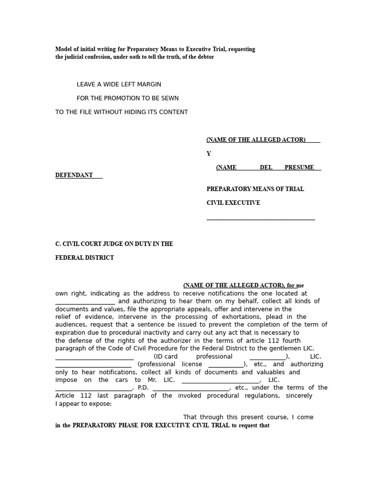 Model of Initial Written Request For Preparatory Proceedings To ...