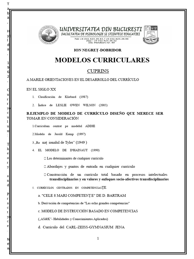 Modelos Curriculares en el Siglo XX | PDF | Plan de estudios | Aprendizaje