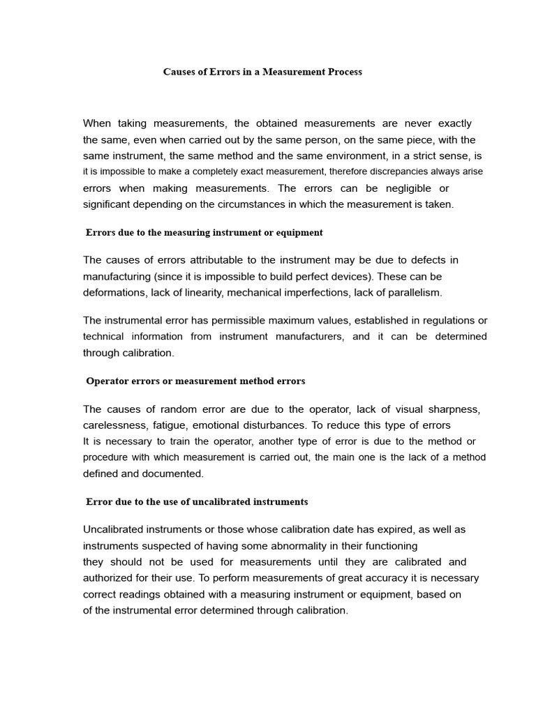 Causes of Errors in A Measurement Process | PDF | Measurement | Calibration