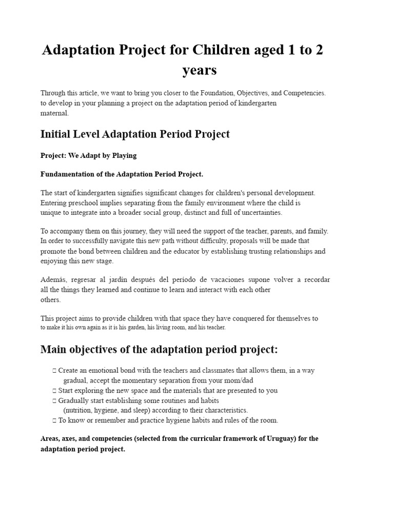 Kindergarten Adaptation Project for Toddlers | PDF | Feeling ...