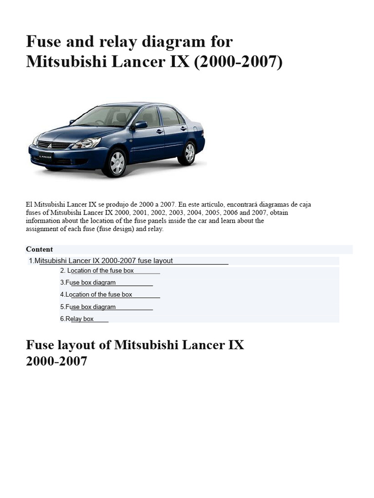 2004 mitsubishi lancer cigarette lighter fuse Mitsubishi Lancer IX Fuse Diagrams 2000-2007 | PDF | Relay