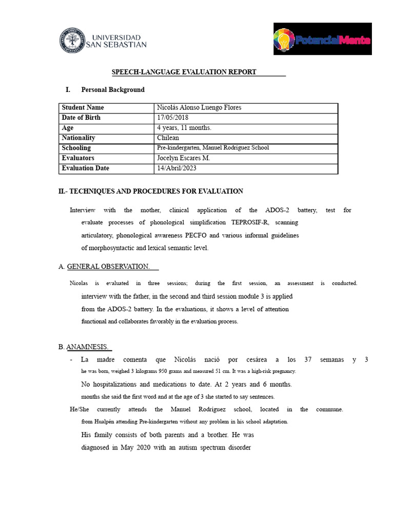 NICOLÁS - AUDIOLOGICAL EVALUATION REPORT.docx | PDF | Mental Disorder ...