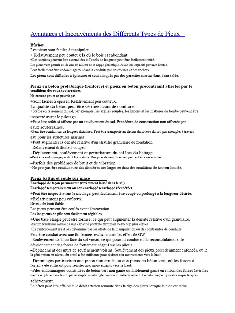 Avantages et Inconvénients des Pieux | PDF | Béton | Forage