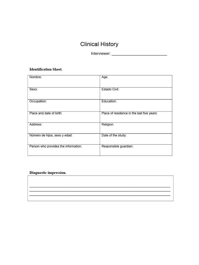 Comprehensive Clinical History Template | PDF | Attitude (Psychology ...