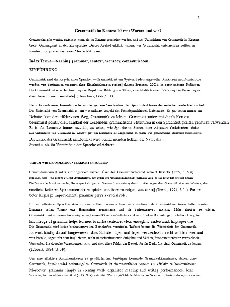 Grammatik Im Kontext Unterrichten | PDF