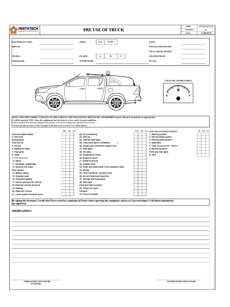 Truck Pre-Use Inspection Checklist | PDF | Rear Wheel Drive Vehicles ...