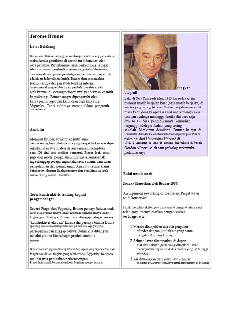 Teori Kognitif Jerome Bruner dan Anak | PDF