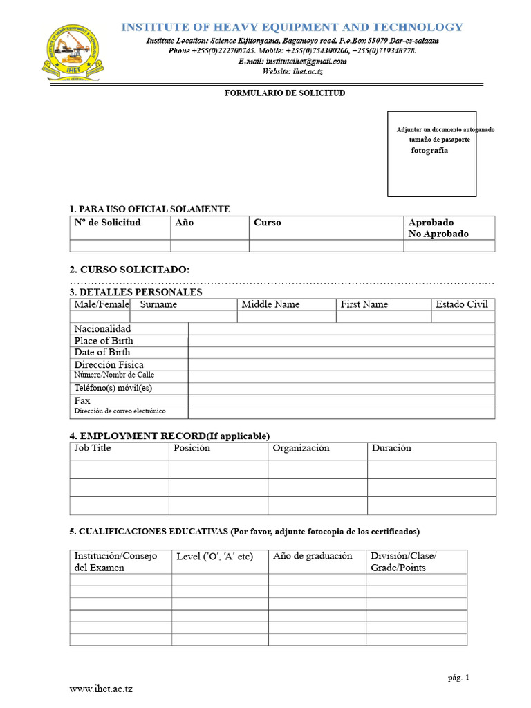 Formulario de Solicitud de Cursos IHET | PDF