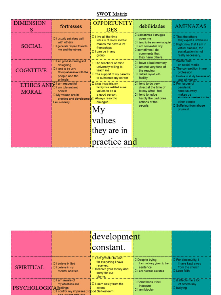 Personal SWOT Analysis Insights | PDF | Swot Analysis | Self Esteem