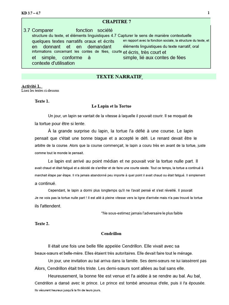 Analyse des textes narratifs et contes | PDF