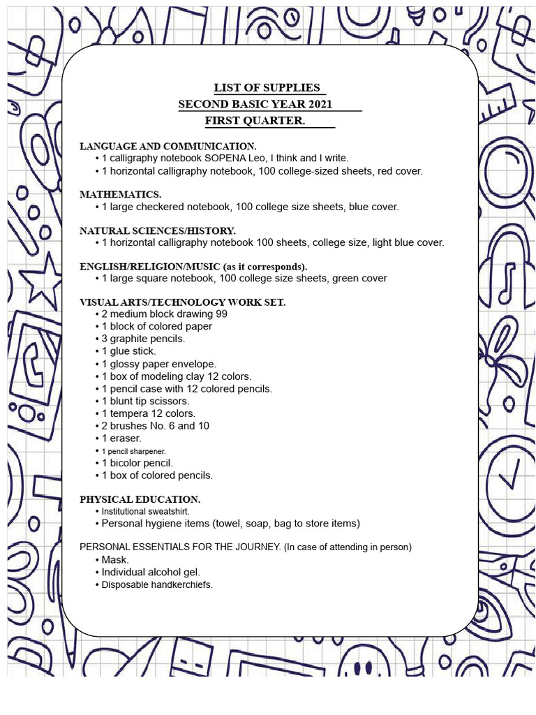 2021 Second Grade Supply List | PDF