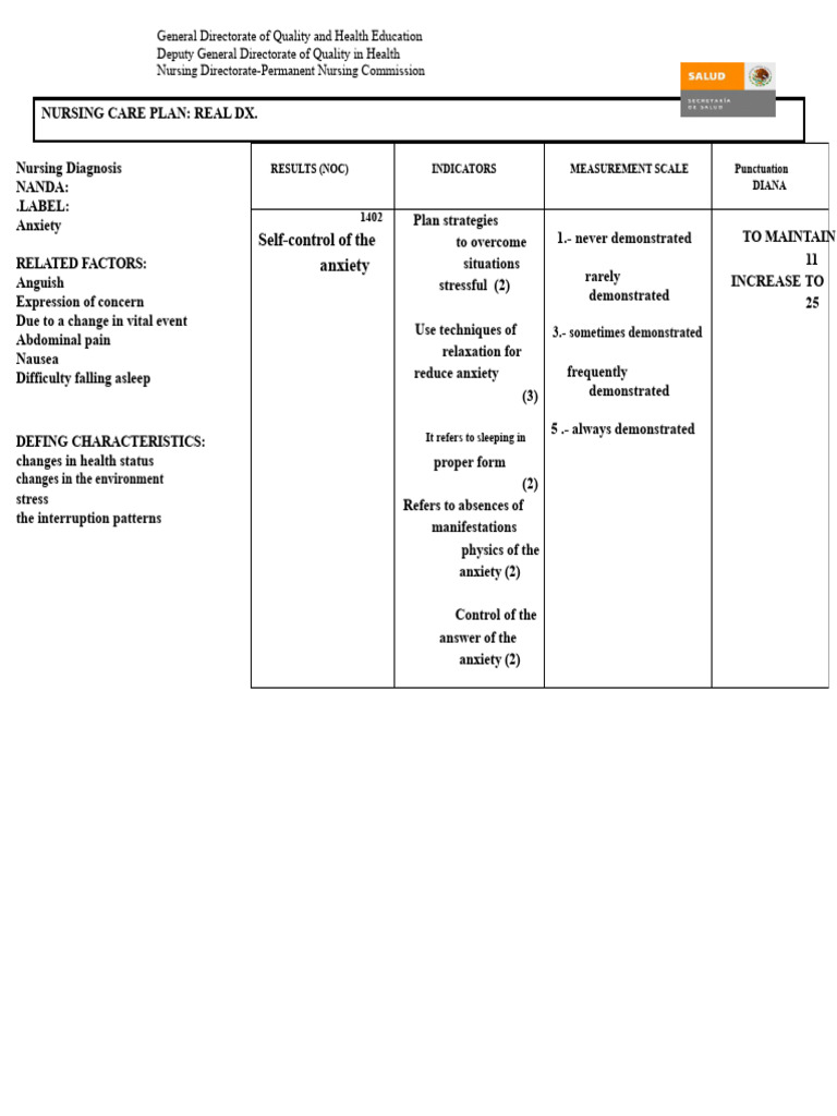 Nursing Care Plan for Anxiety and Pain | PDF | Nursing | Pain