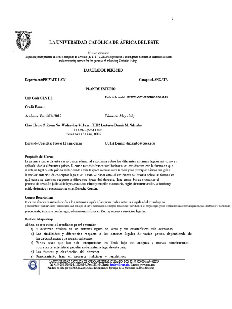 CLS 112 Sistemas y Métodos Legales Esquema Del Curso | PDF | Precedente ...