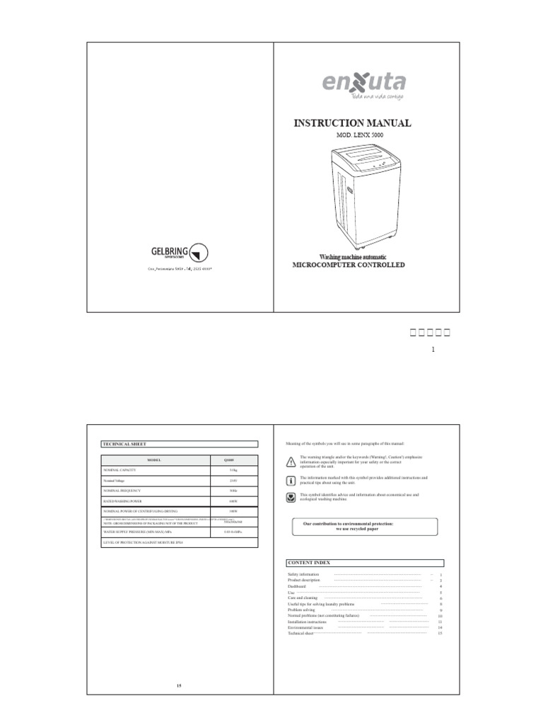 LENX 5000 Washing Machine Manual | PDF | Washing Machine