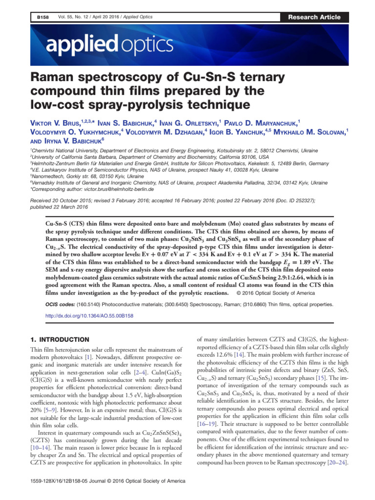 Raman Spectroscopy of Cu-Sn-S Thin Films | PDF | Thin Film | Raman ...
