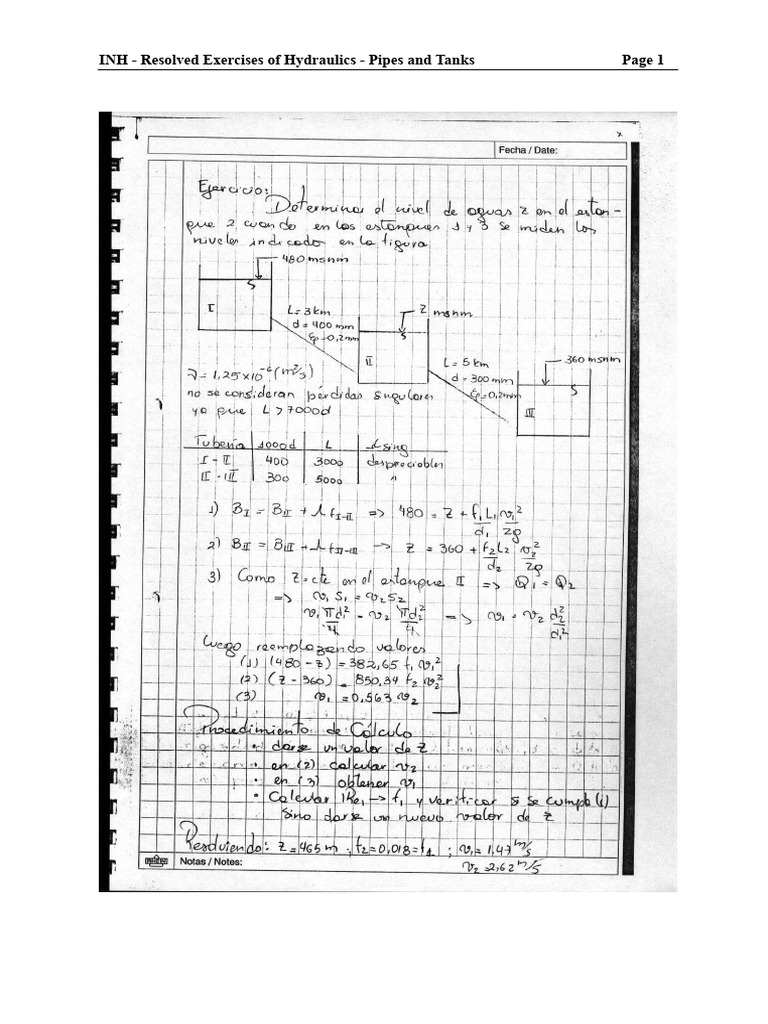 Hydraulics Exercises: Pipes & Tanks | PDF