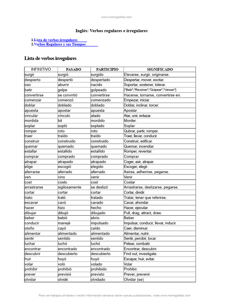 Verbos Regulares e Irregulares en Inglés | PDF