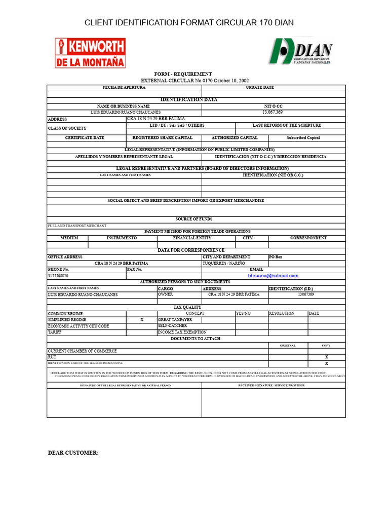 Deysy Format Client Knowledge Circular 170 | PDF | Identity Document ...