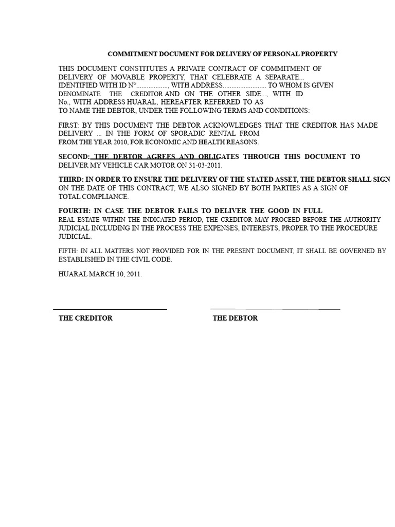 Delivery Document For Movable Property | PDF