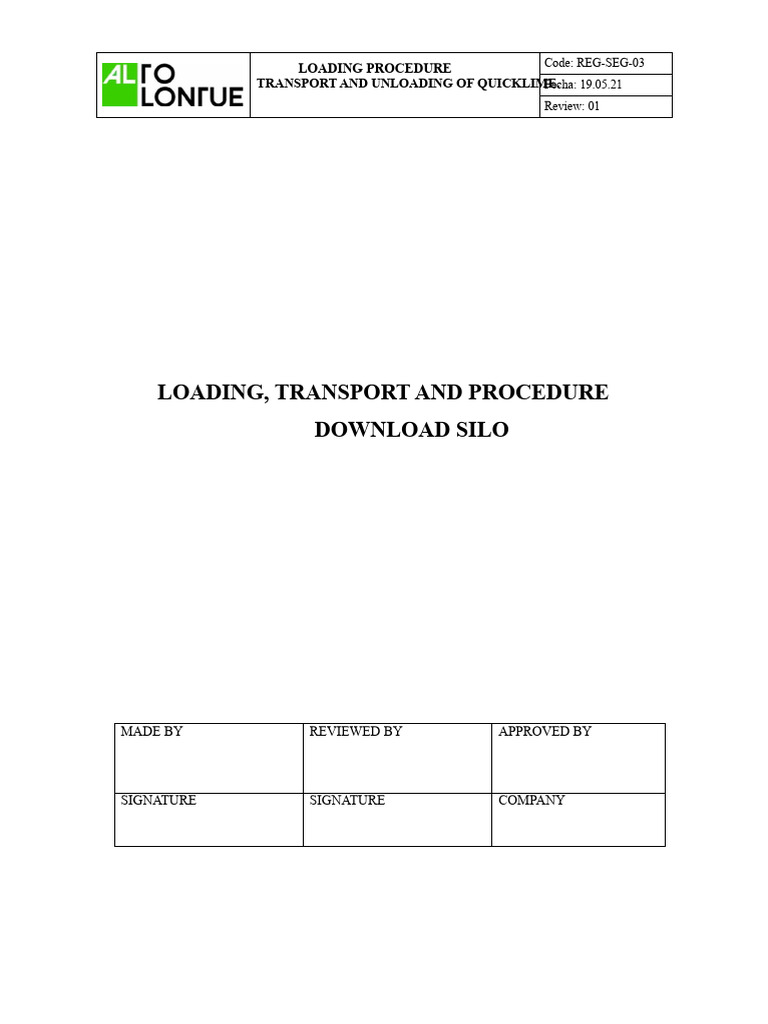 Quicklime Loading and Unloading Procedure | PDF | Truck | Tap (Valve)