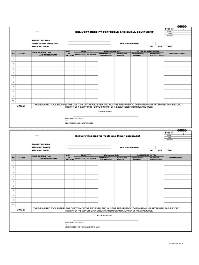Tool and Minor Equipment Delivery Voucher | PDF