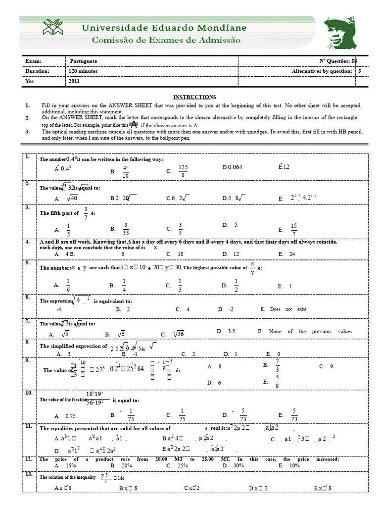 2011 Mathematics Exam with Answers | PDF | Function (Mathematics ...