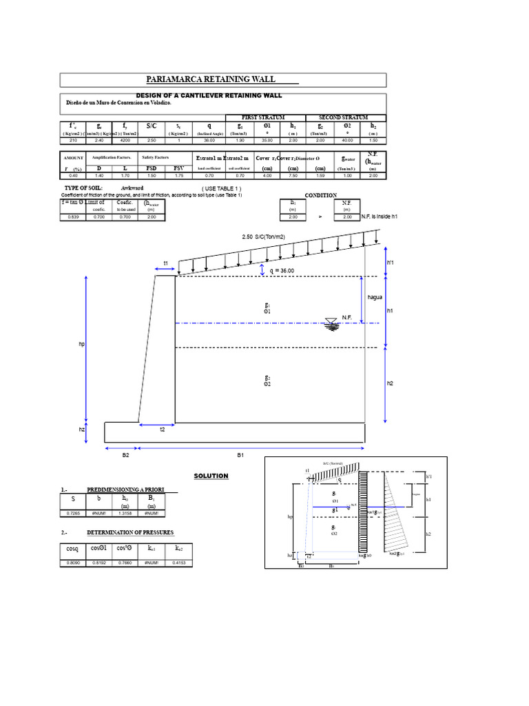 Cantilever Retaining Wall Including Groundwater Level | PDF | Civil ...