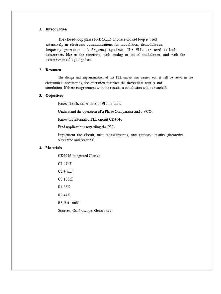 PLL Circuit Design with CD4046 | PDF | Telecommunications | Electronics