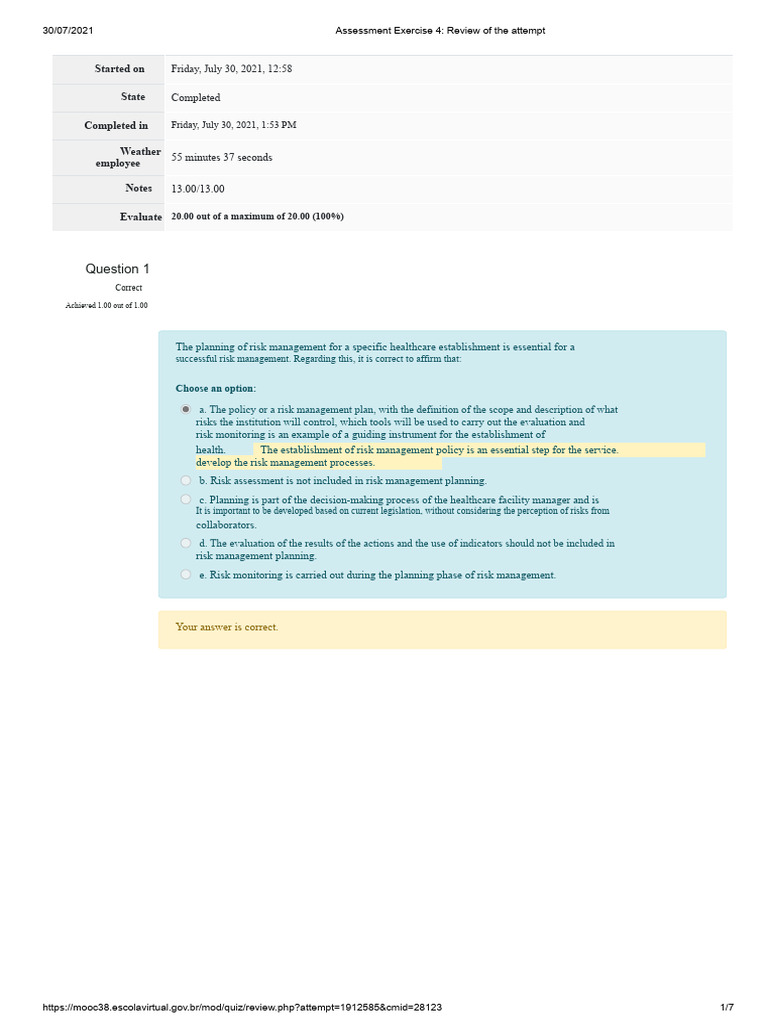 Healthcare Risk Management Assessment Review | PDF | Risk | Risk Management