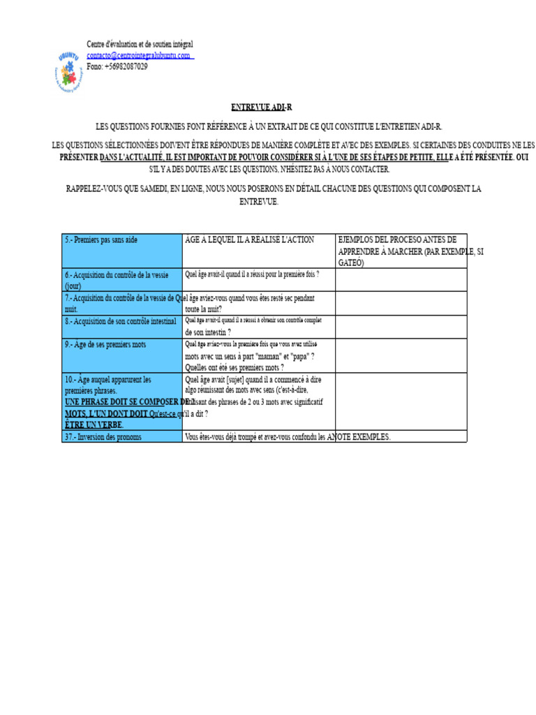 Entretien ADI-R : Guide et Exemples | PDF | Phrase