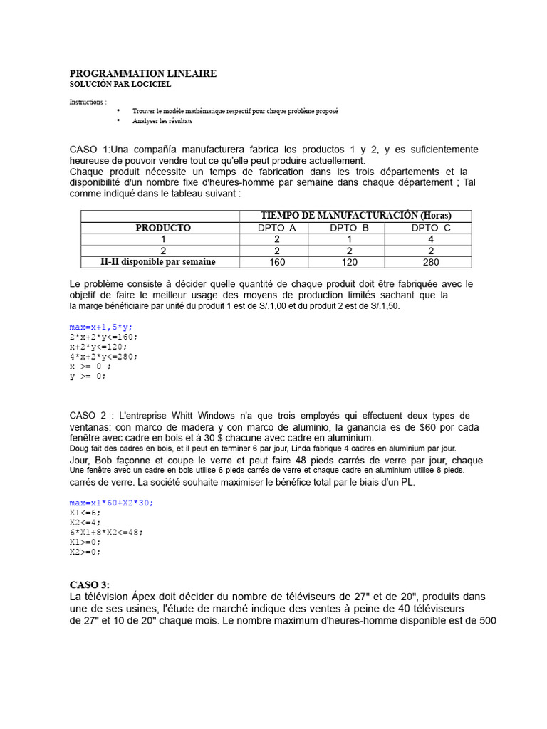 Modèles de Programmation Linéaire pour Maximiser les Profits | PDF ...