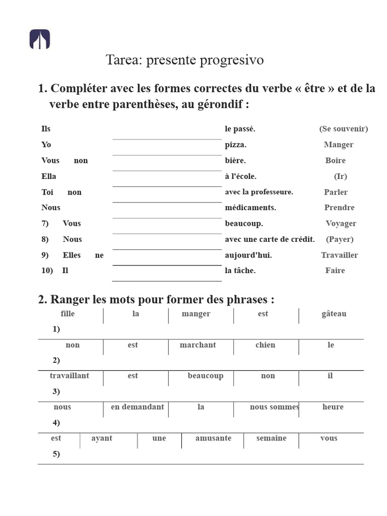 Exercice sur le présent progressif | PDF