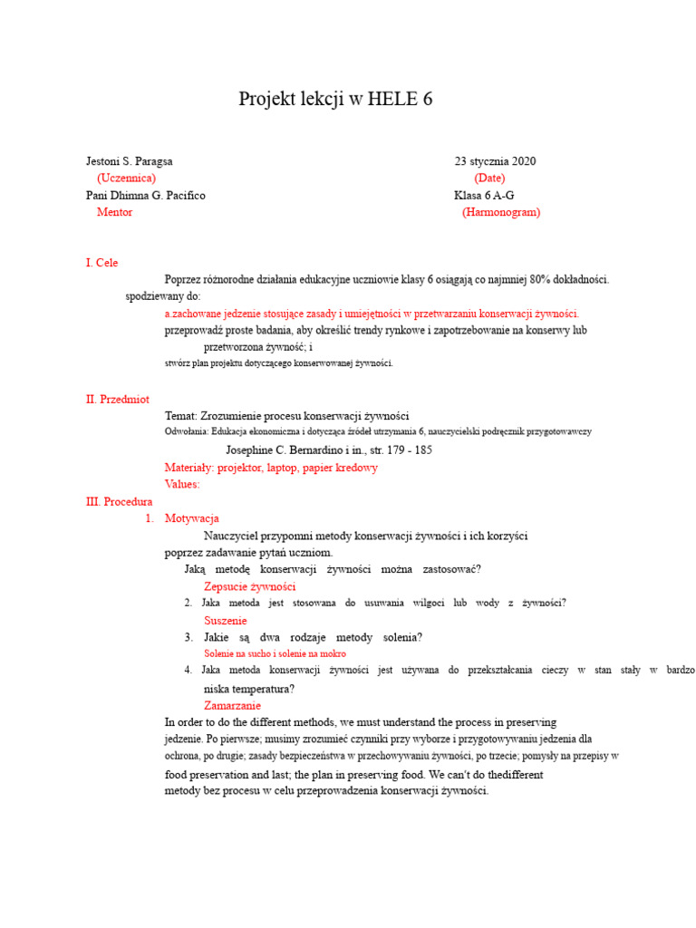 Projekt Lekcji W HELE 6 Rozdział 2 | PDF
