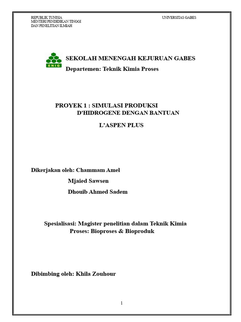 Simulasi Produksi Hidrogen dengan Aspen Plus | PDF