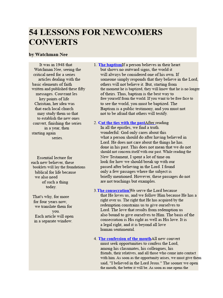 54 Lessons For New Converts | PDF | Forgiveness | Baptism